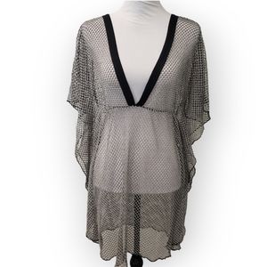 Jordan Taylor Collection Fishnet Mesh Swim Cover-Up Deep V-Neck Gray